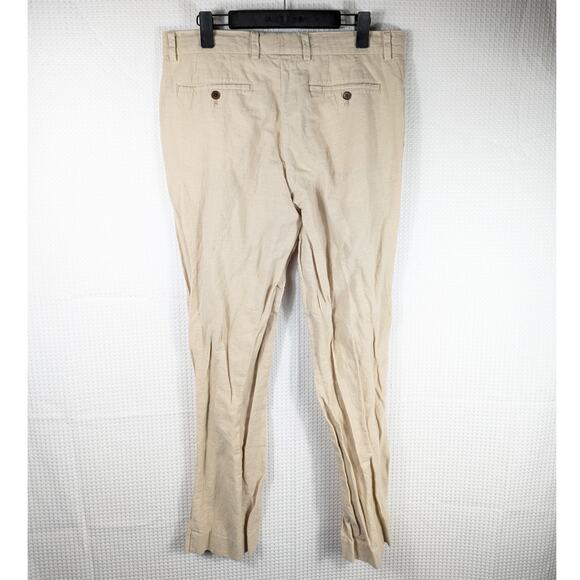 Charles Tyrwhitt 35x32 Linen Cotton Pants Men Classic Fit Beige Casual Trousers - Picture 2 of 4